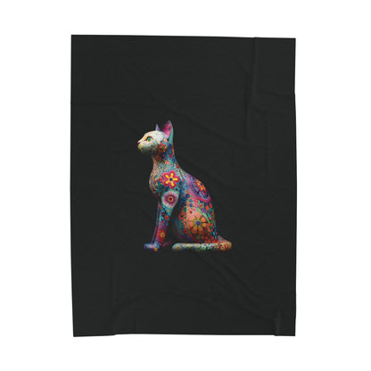 Colorful cat statue velveteen blanket