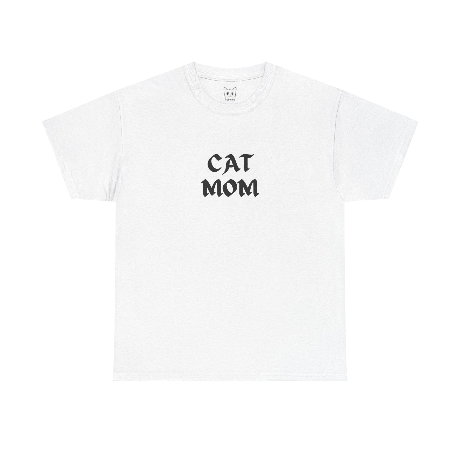 WHITE T SHIRT. TEXT CAT MOM