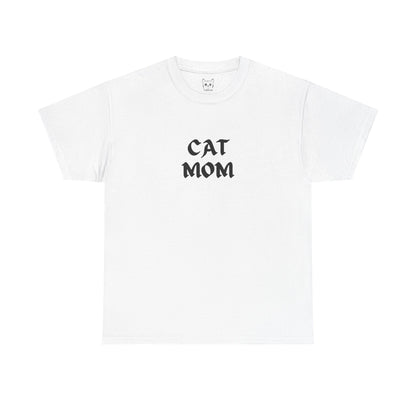 WHITE T SHIRT. TEXT CAT MOM