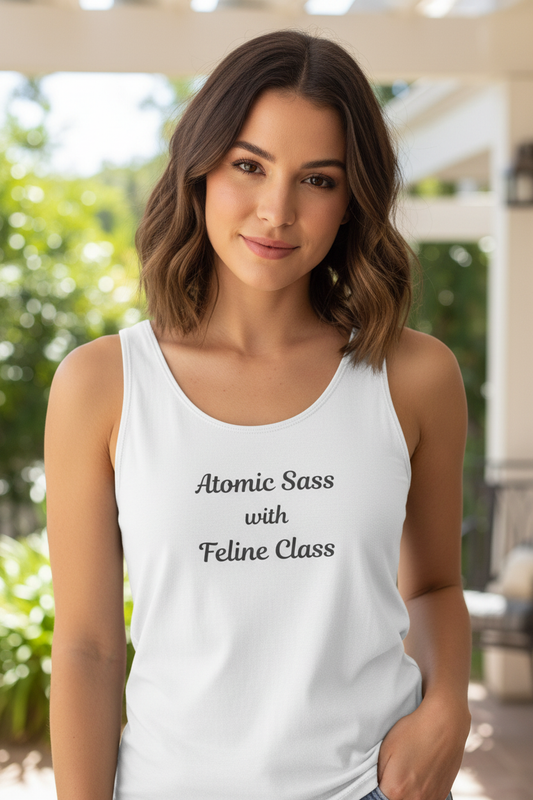 Bengal Sass Cat Tank Top white lifestyle mockup