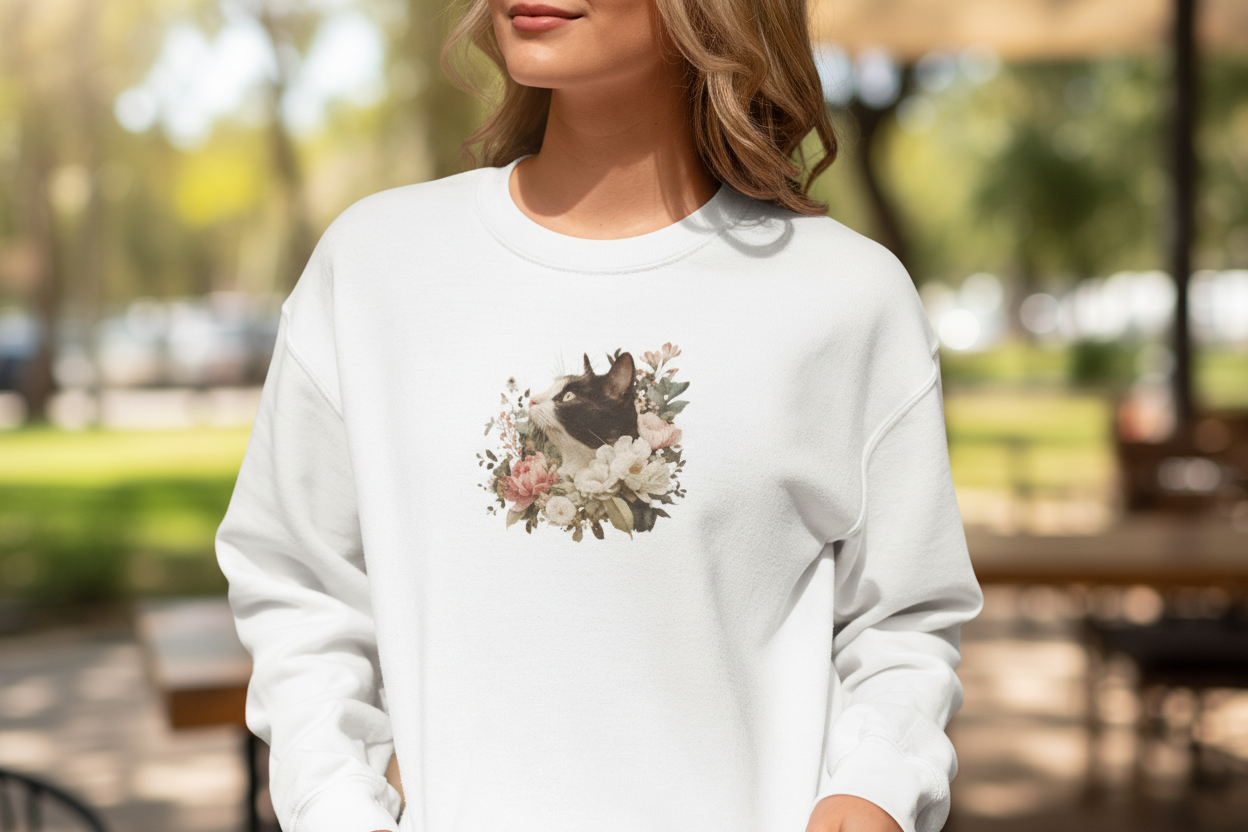 Black & White in Bloom White Sweater Mockup
