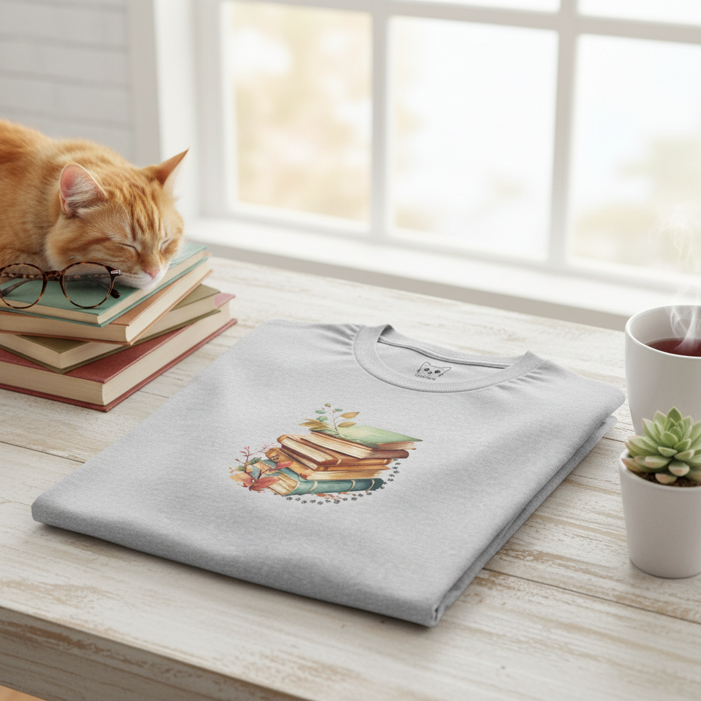 Books and Paw Print Tee Mockup