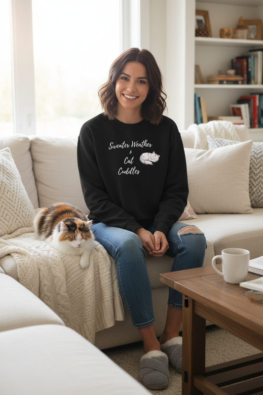 Cat Cuddles Sweater (Dark) - Black with Different Cat Color