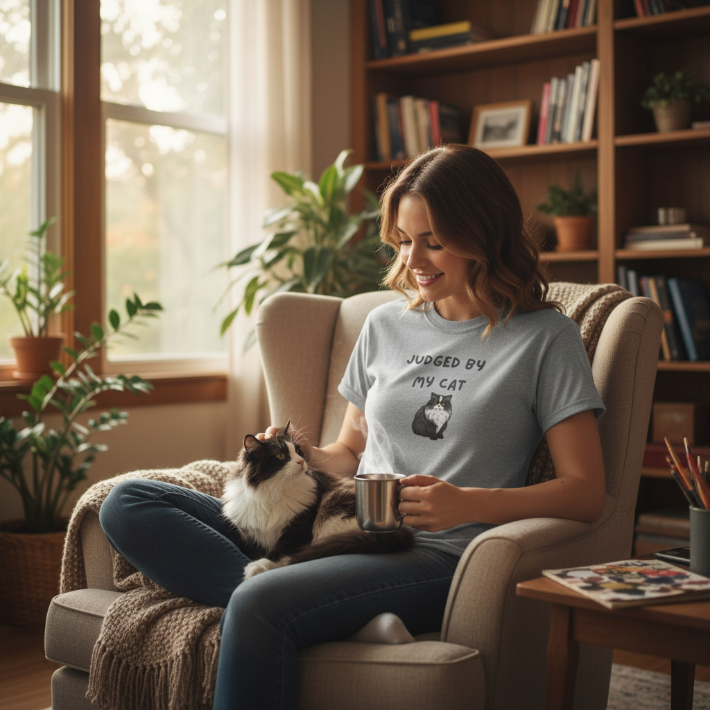 Cat Judging Tee lifestyle mockup