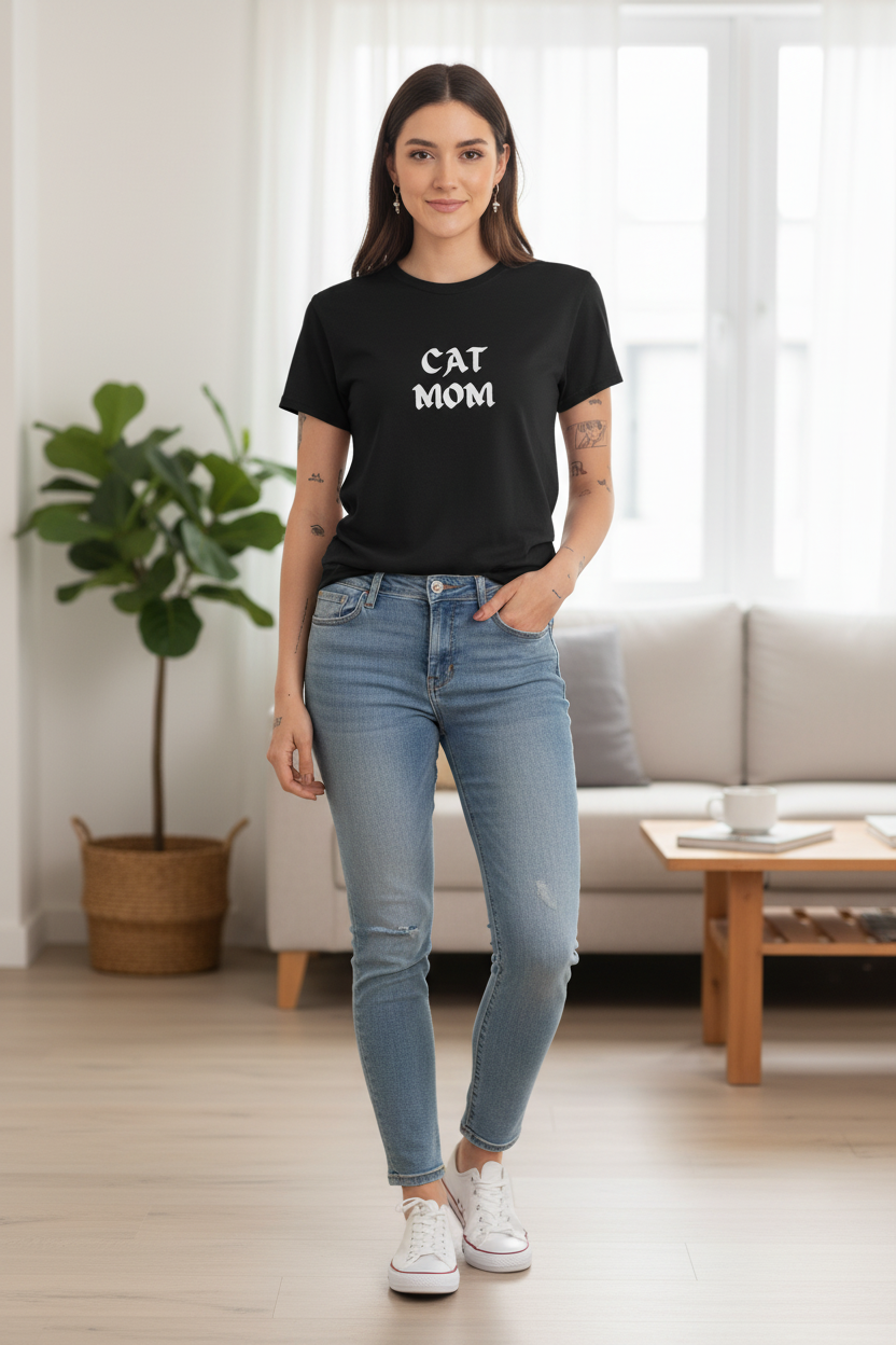 CAT MOM T-Shirt Dark - Full Body Mockup