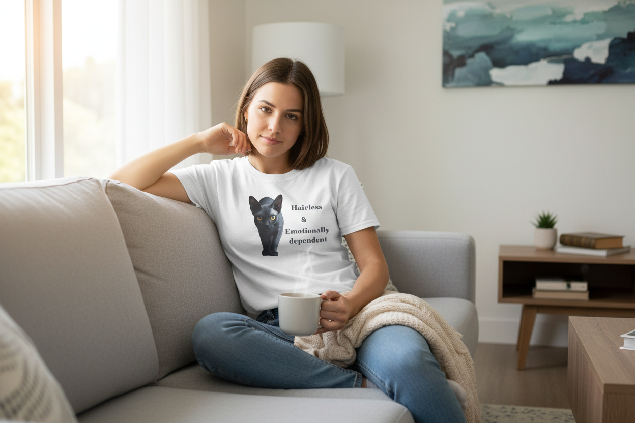 Clingy and Naked Sphynx Tee lifestyle mockup