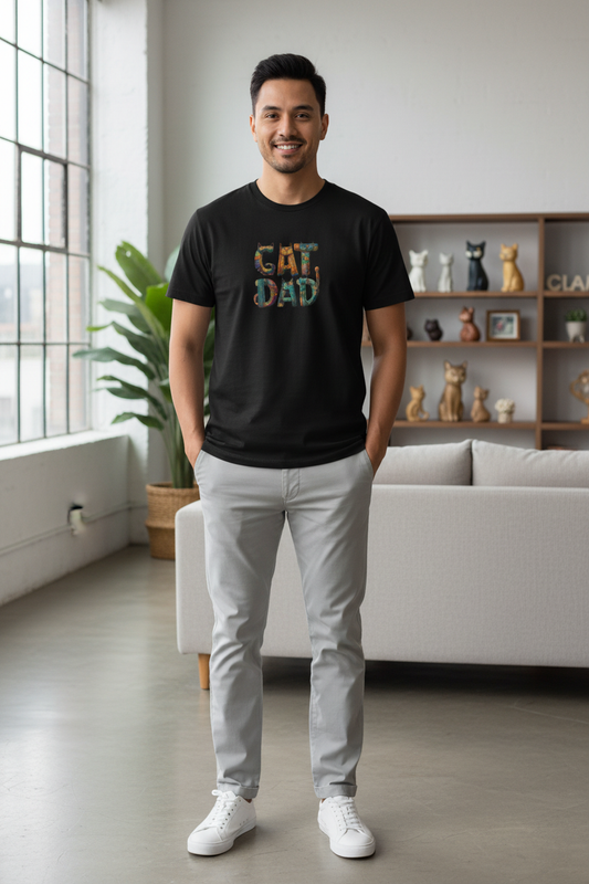 Colorful Cat Dad Tee Mockup - Full Body