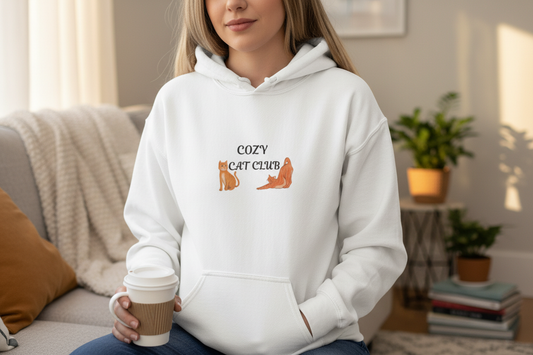 Cozy Cat Club White Hoodie Mockup