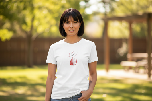 Doodle Kitty White Tee Mockup