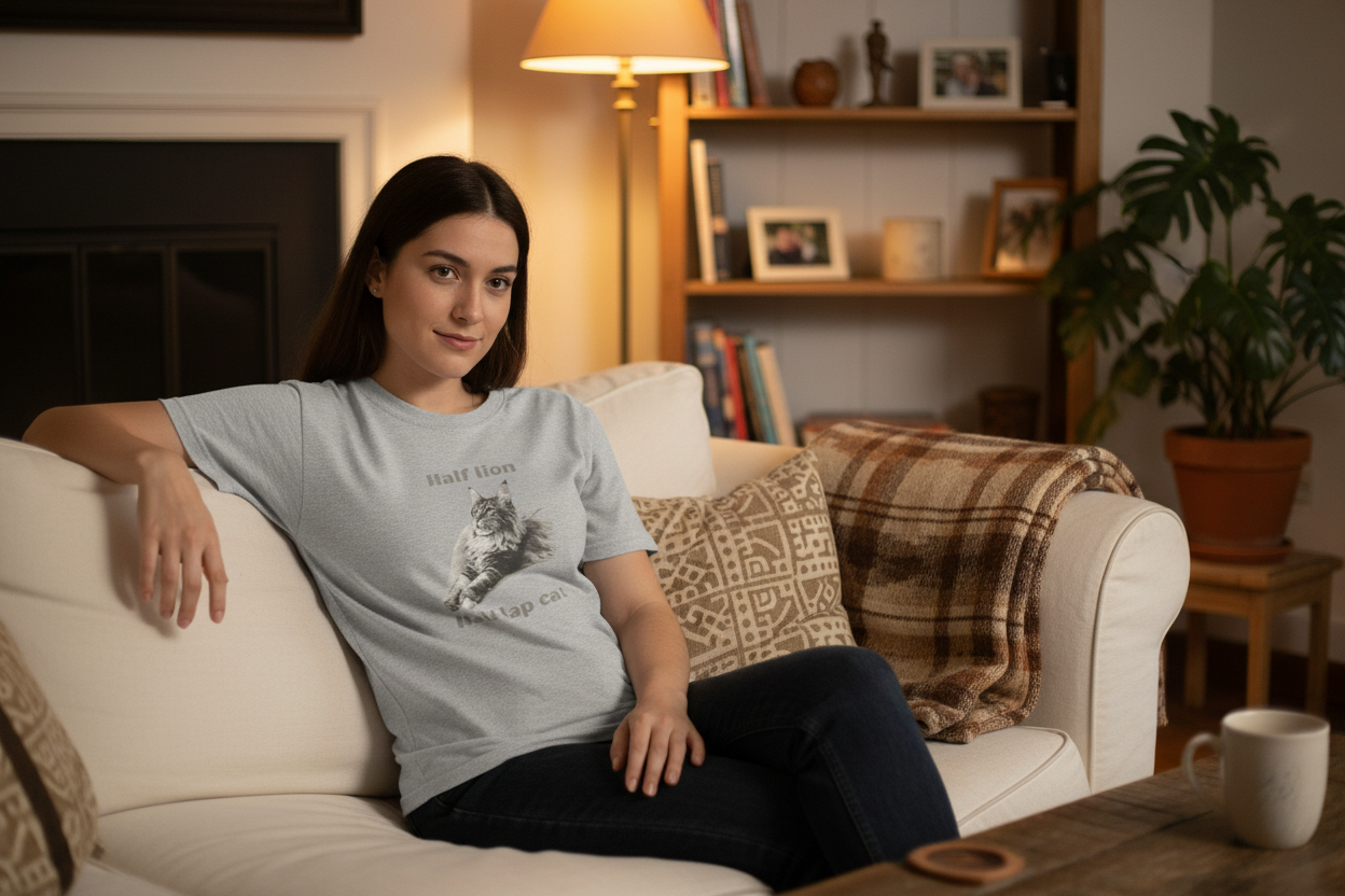 Maine Coon King of Cuddles Tee lifestyle mockup