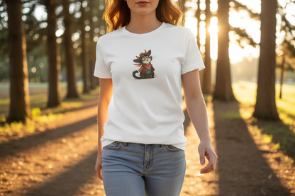 Person wearing Purrfect Cowboy t-shirt - closer angle