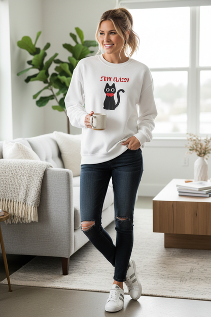 Stay Classy Tuxedo Cat Sweater - Full Body Mockup
